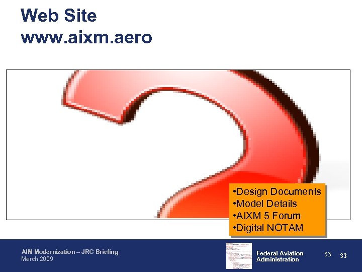 Web Site www. aixm. aero • Design Documents • Model Details • AIXM 5