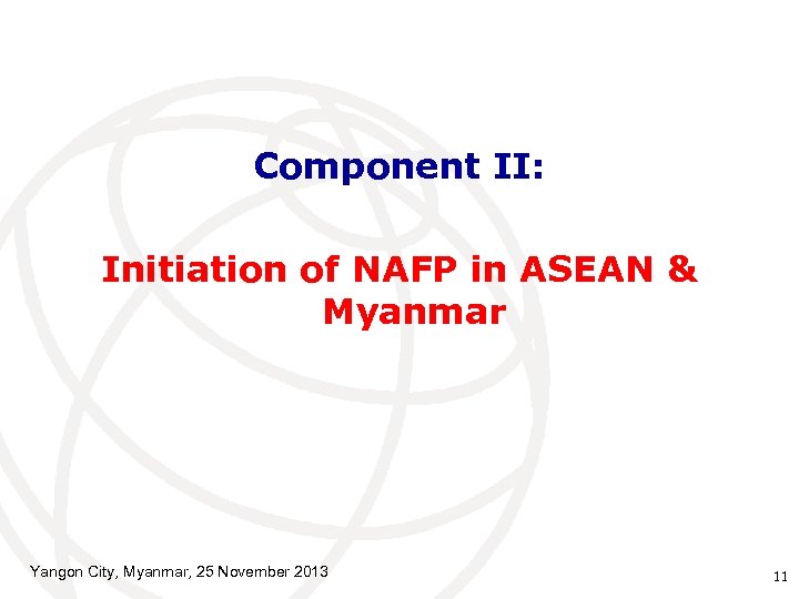 Component II: Initiation of NAFP in ASEAN & Myanmar Yangon City, Myanmar, 25 November