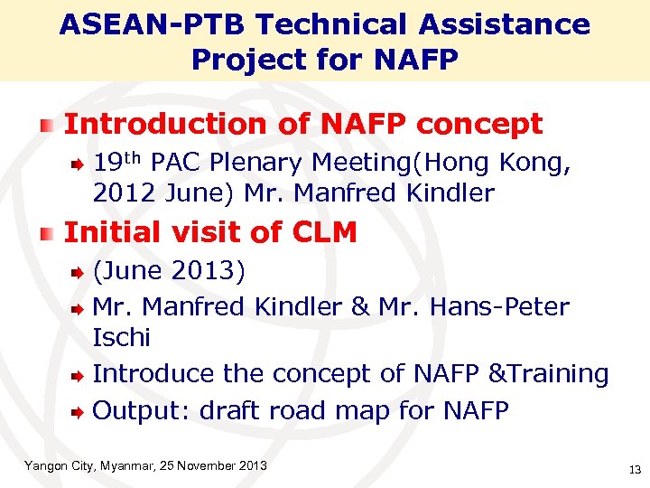 ASEAN-PTB Technical Assistance Project for NAFP Introduction of NAFP concept 19 th PAC Plenary