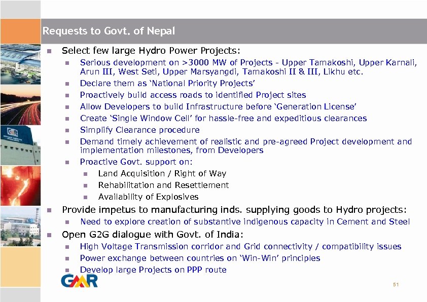 Requests to Govt. of Nepal Select few large Hydro Power Projects: Provide impetus to