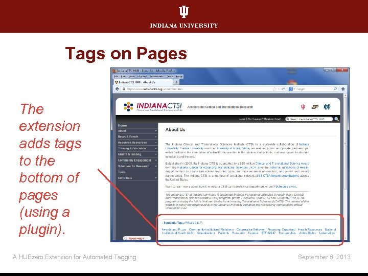 Tags on Pages The extension adds tags to the bottom of pages (using a