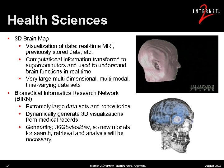 Health Sciences • 3 D Brain Map • Visualization of data: real-time MRI, previously