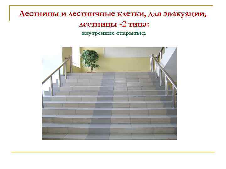 Лестницы и лестничные клетки, для эвакуации, лестницы -2 типа: внутренние открытые; 