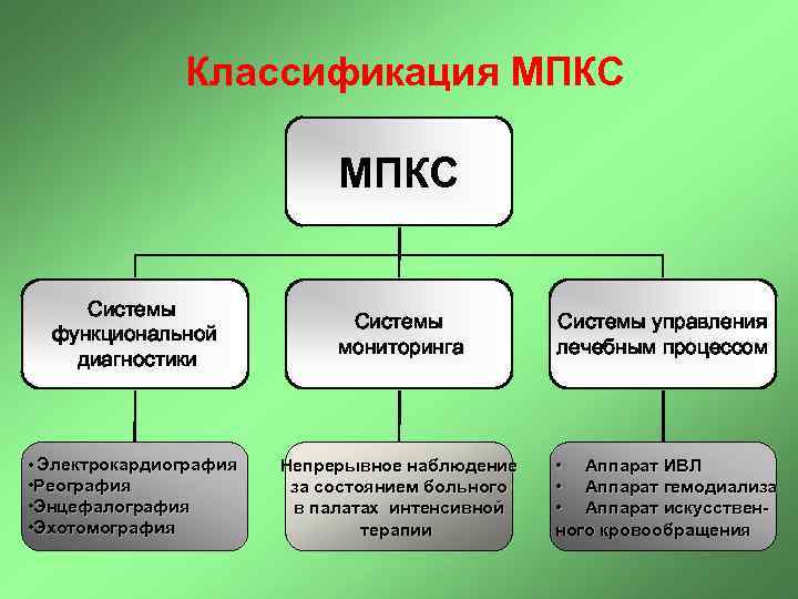 Классификация МПКС Системы функциональной диагностики • Электрокардиография • Реография • Энцефалография • Эхотомография Системы