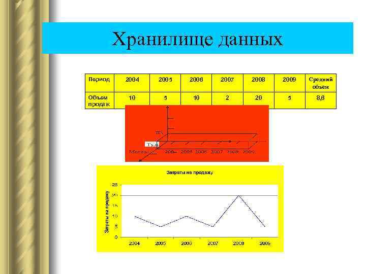 Хранилище данных Период 2004 2005 2006 2007 2008 2009 Средний объем Объем продаж 10