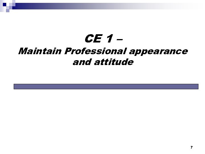 CE 1 – Maintain Professional appearance and attitude 7 
