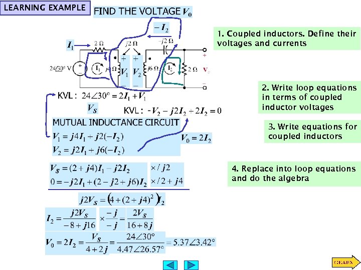 LEARNING EXAMPLE 1. Coupled inductors. Define their voltages and currents 2. Write loop equations