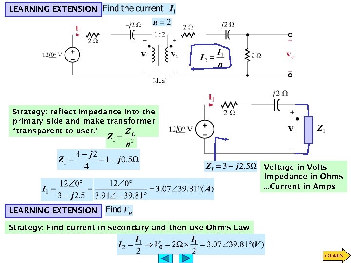 LEARNING EXTENSION Strategy: reflect impedance into the primary side and make transformer “transparent to