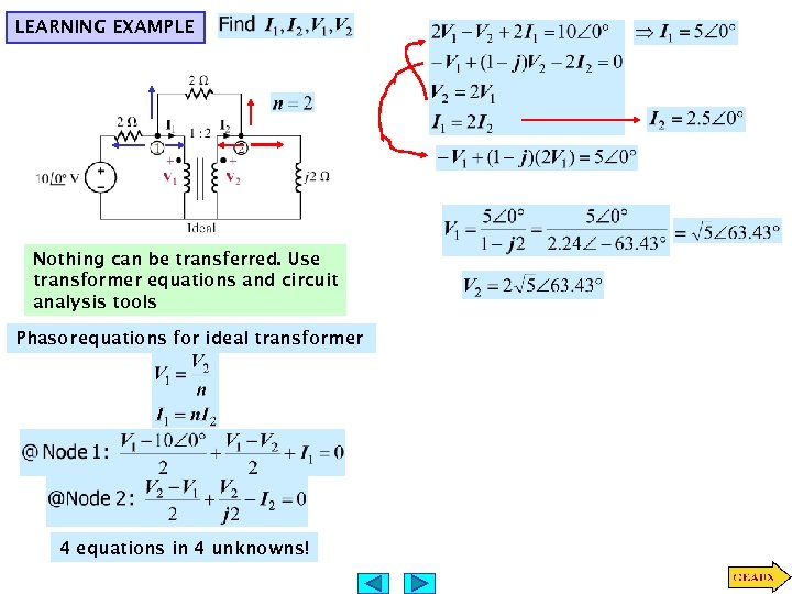 LEARNING EXAMPLE Nothing can be transferred. Use transformer equations and circuit analysis tools Phasor