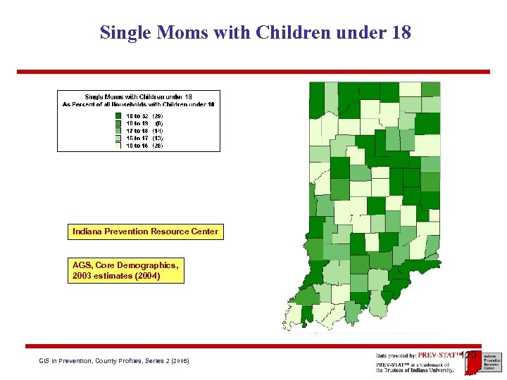 Single Moms with Children under 18 Indiana Prevention Resource Center AGS, Core Demographics, 2003