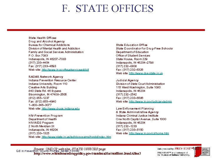 F. STATE OFFICES State Health Offices Drug and Alcohol Agency Bureau for Chemical Addictions
