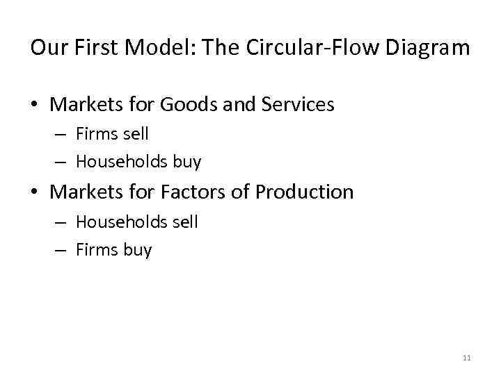 Our First Model: The Circular-Flow Diagram • Markets for Goods and Services – Firms