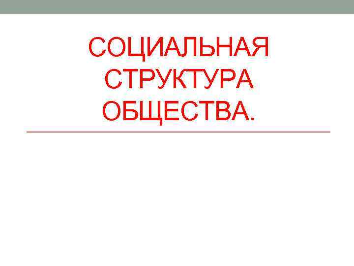 СОЦИАЛЬНАЯ СТРУКТУРА ОБЩЕСТВА. 