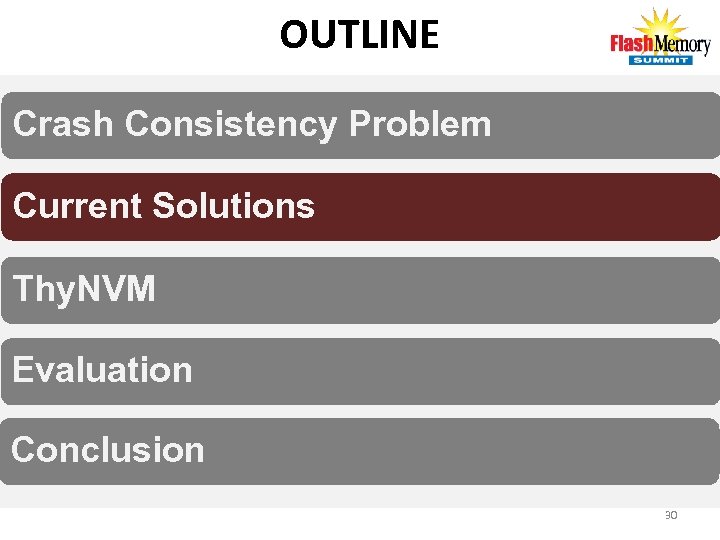 OUTLINE Crash Consistency Problem Current Solutions Thy. NVM Evaluation Conclusion 30 