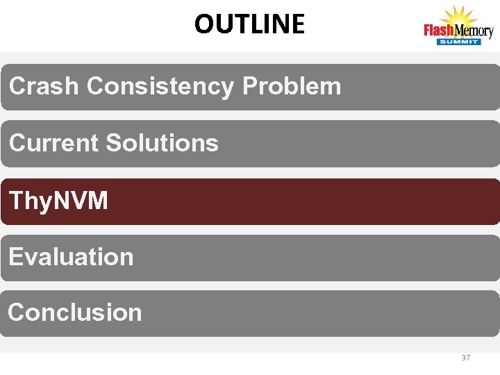 OUTLINE Crash Consistency Problem Current Solutions Thy. NVM Evaluation Conclusion 37 
