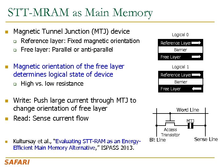 STT-MRAM as Main Memory n Magnetic Tunnel Junction (MTJ) device q q Reference layer: