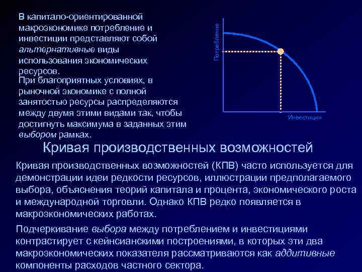 Потребление В капитало-ориентированной макроэкономике потребление и инвестиции представляют собой альтернативные виды использования экономических ресурсов.