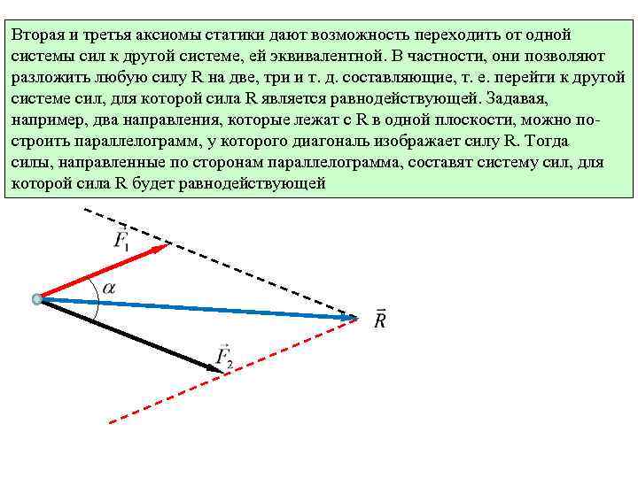 Вторая и третья аксиомы статики дают возможность переходить от одной системы сил к другой