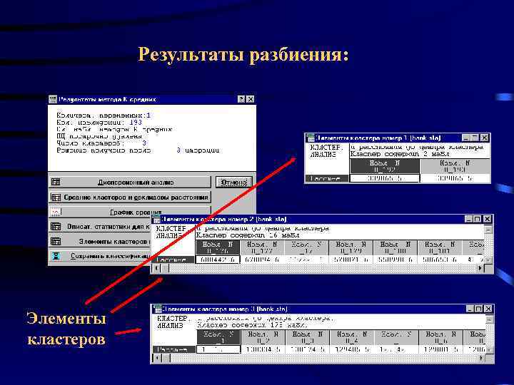 Результаты разбиения: Элементы кластеров 