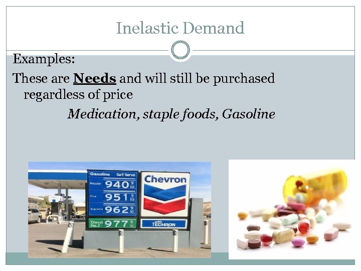 Inelastic Demand Examples: These are Needs and will still be purchased regardless of price
