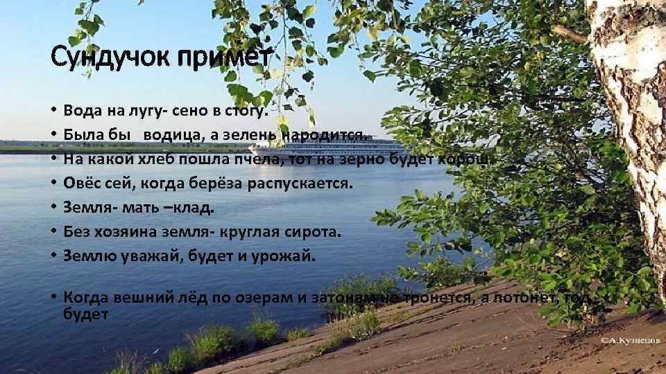 Сундучок примет • • Вода на лугу- сено в стогу. Была бы водица, а
