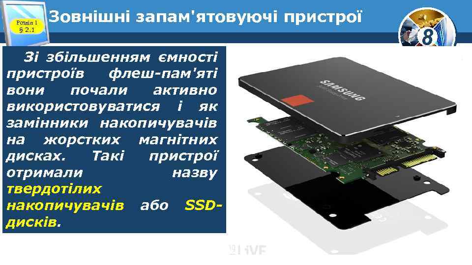 Розділ 1 § 2. 1 Зовнішні запам'ятовуючі пристрої Зі збільшенням ємності пристроїв флеш-пам'яті вони