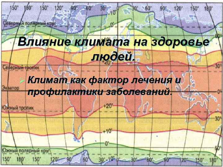 Влияние климата на здоровье людей. Ø Климат как фактор лечения и профилактики заболеваний. 