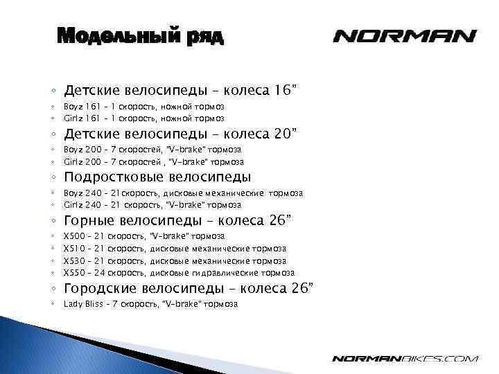 Модельный ряд ◦ Детские велосипеды – колеса 16” ◦ ◦ Boyz 161 – 1