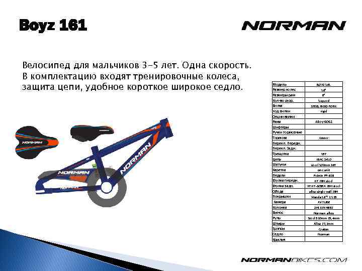 Boyz 161 Велосипед для мальчиков 3 -5 лет. Одна скорость. В комплектацию входят тренировочные