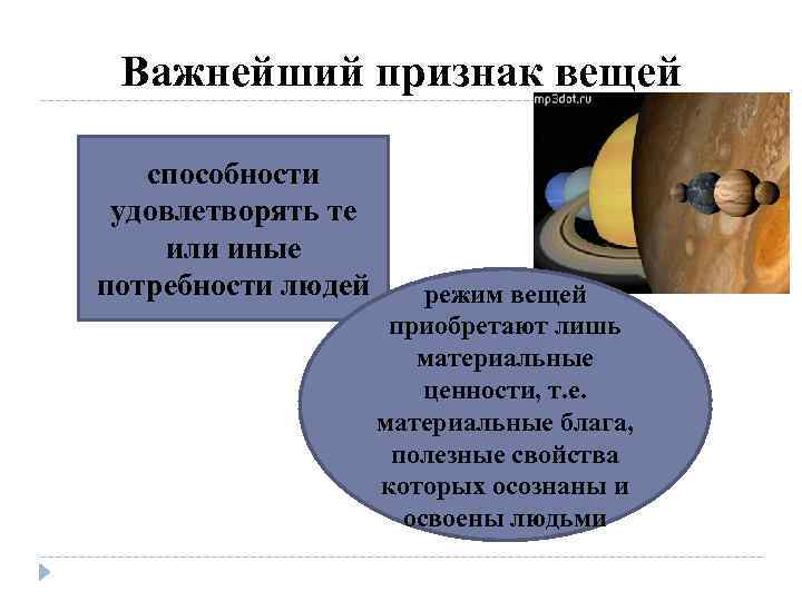 Важнейший признак вещей способности удовлетворять те или иные потребности людей режим вещей приобретают лишь