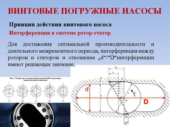 ВИНТОВЫЕ ПОГРУЖНЫЕ НАСОСЫ Принцип действия винтового насоса Интерференция в системе ротор-статор Для достижения оптимальной