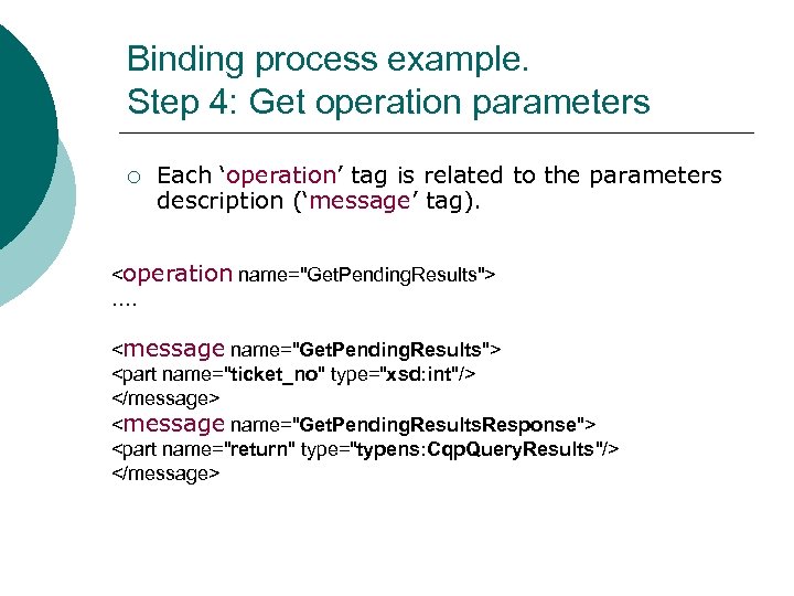 Binding process example. Step 4: Get operation parameters ¡ Each ‘operation’ tag is related