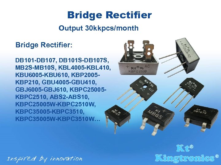 Bridge Rectifier Output 30 kkpcs/month Bridge Rectifier: DB 101 -DB 107, DB 101 S-DB