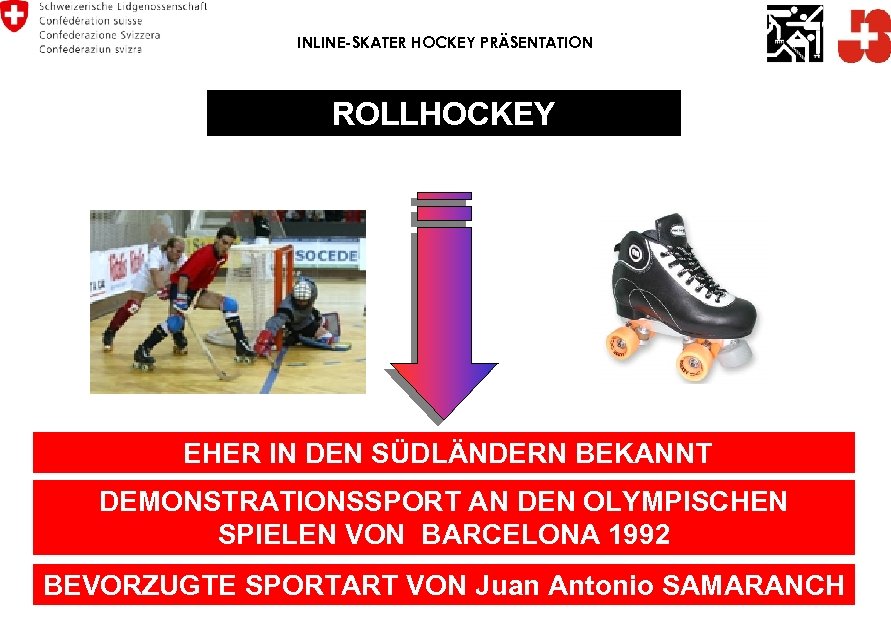 INLINE-SKATER HOCKEY PRÄSENTATION ROLLHOCKEY EHER IN DEN SÜDLÄNDERN BEKANNT DEMONSTRATIONSSPORT AN DEN OLYMPISCHEN SPIELEN