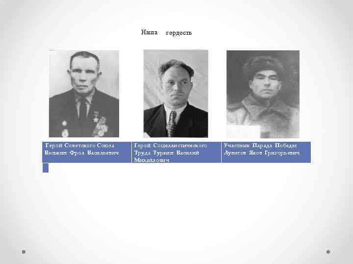 Наша Герой Советского Союза Васькин Фрол Васильевич гордость Герой Социалистического Труда Туркин Василий Михайлович