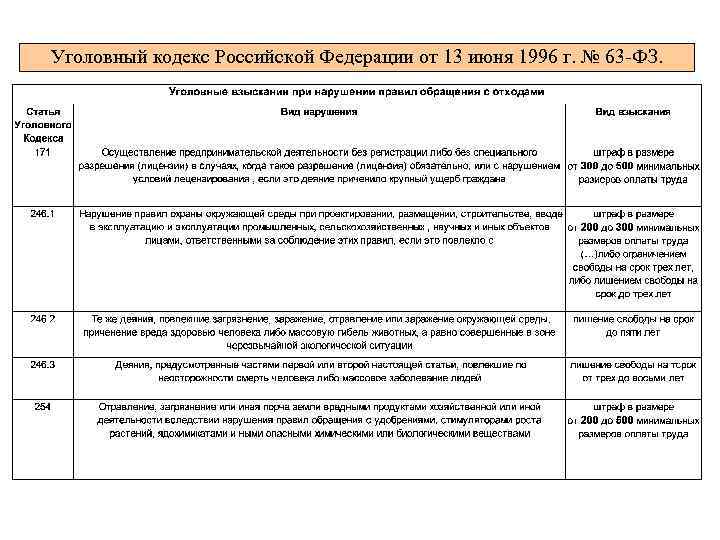 Уголовный кодекс Российской Федерации от 13 июня 1996 г. № 63 -ФЗ. 