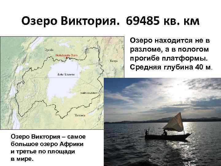 Озеро Виктория. 69485 кв. км Озеро находится не в разломе, а в пологом прогибе