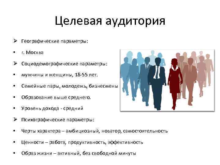 Целевая аудитория Ø Географические параметры: • г. Москва Ø Социодемографические параметры: • мужчины и