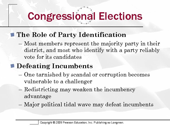 Congressional Elections The Role of Party Identification – Most members represent the majority party