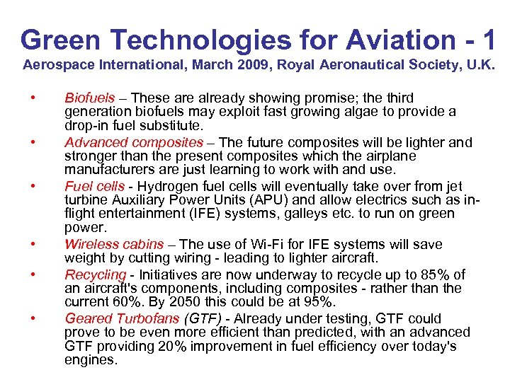 Green Technologies for Aviation - 1 Aerospace International, March 2009, Royal Aeronautical Society, U.