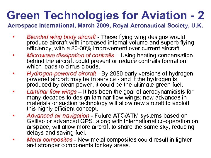 Green Technologies for Aviation - 2 Aerospace International, March 2009, Royal Aeronautical Society, U.