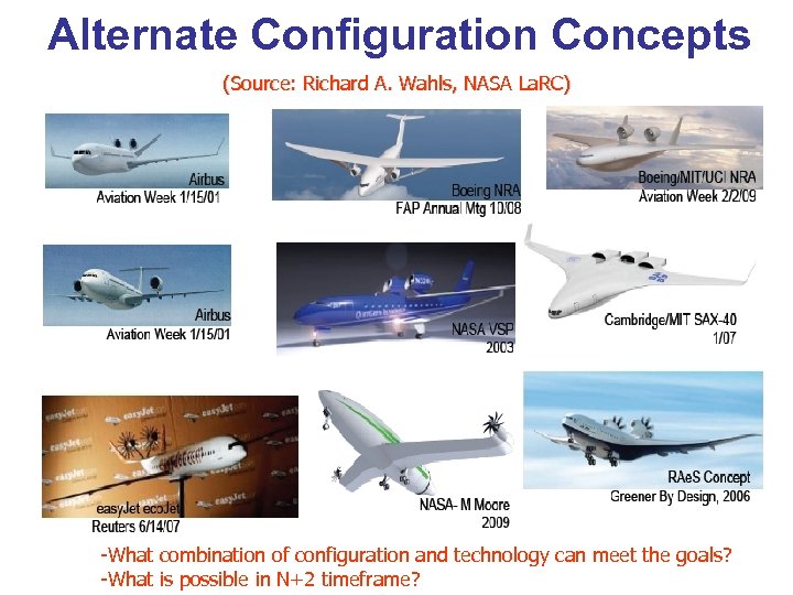 Alternate Configuration Concepts (Source: Richard A. Wahls, NASA La. RC) -What combination of configuration