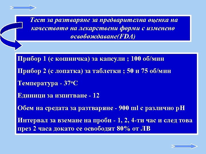 Тест за разтваряне за предварителна оценка на качеството на лекарствени форми с изменено освобождаване(FDA)