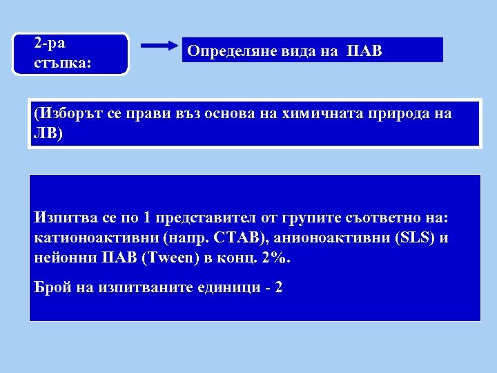 2 -ра стъпка: Определяне вида на ПАВ (Изборът се прави въз основа на химичната