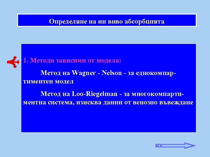 Определяне на ин виво абсорбцията 1. Методи зависими от модела: Метод на Wagner -