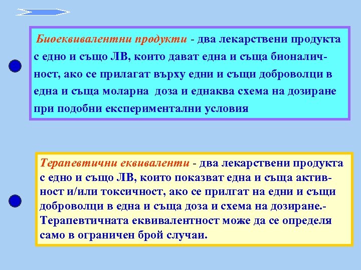 Биоеквивалентни продукти - два лекарствени продукта с едно и също ЛВ, които дават една