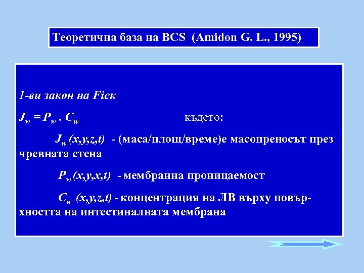 Теоретична база на BCS (Amidon G. L. , 1995) 1 -ви закон на Ficк