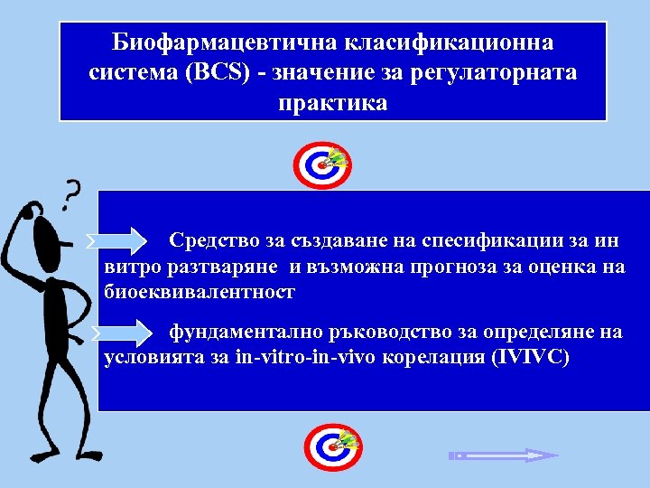 Биофармацевтична класификационна система (BCS) - значение за регулаторната практика Средство за създаване на спесификации
