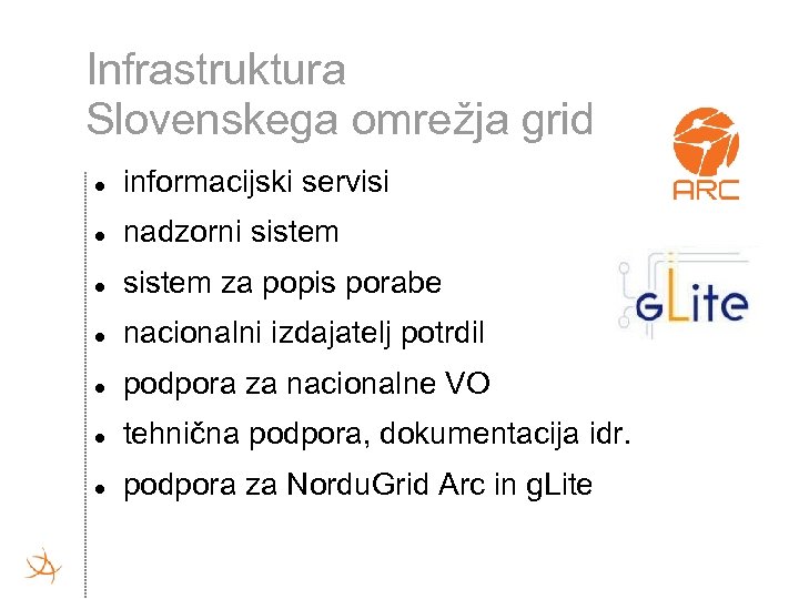 Infrastruktura Slovenskega omrežja grid informacijski servisi nadzorni sistem za popis porabe nacionalni izdajatelj potrdil