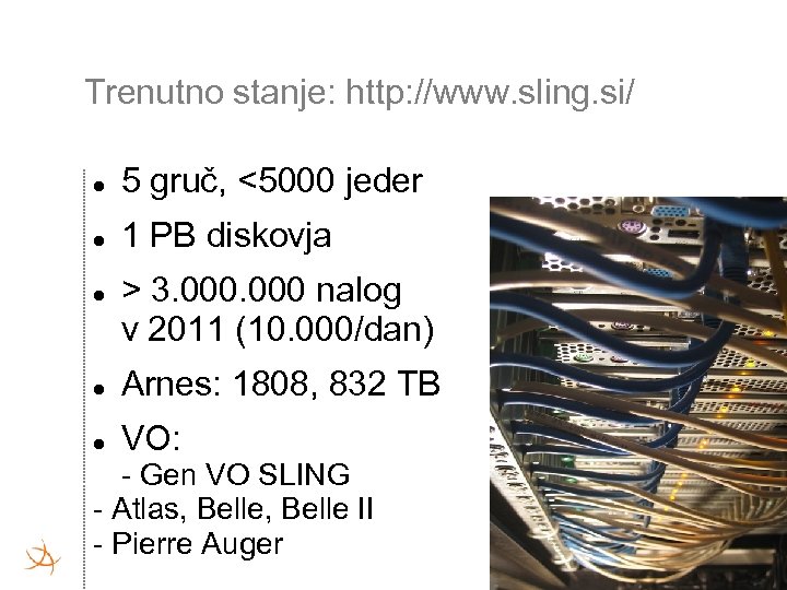 Trenutno stanje: http: //www. sling. si/ 5 gruč, <5000 jeder 1 PB diskovja >